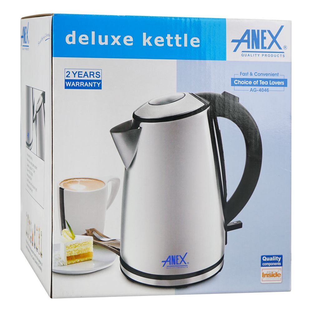 Anex Deluxe Electric Kettle, 1850-2200W, 1.7 Liter Capacity, Black & Silver, AG-4046 - Image 2