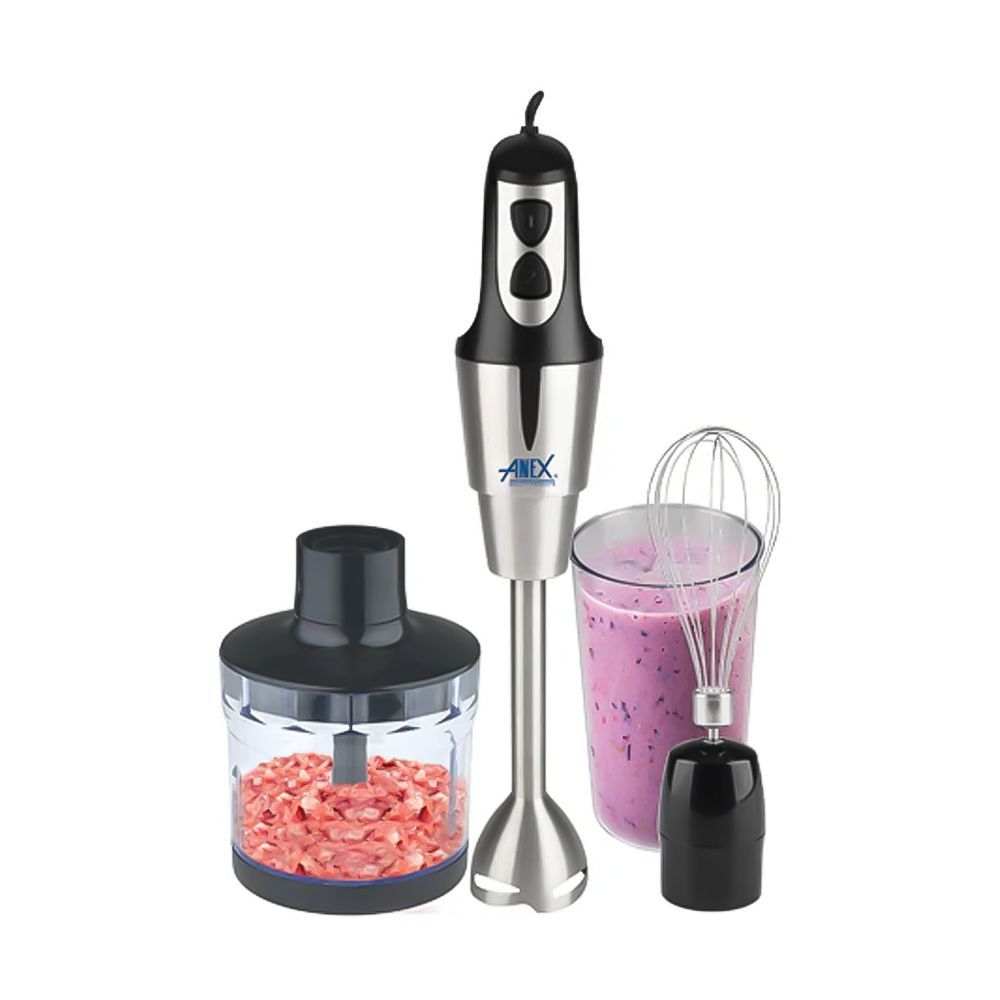 Anex Deluxe Hand Blender with Chopper, Whisk (Egg Beater) & Beaker, AC 500W, Black, AG-143 - Main Image