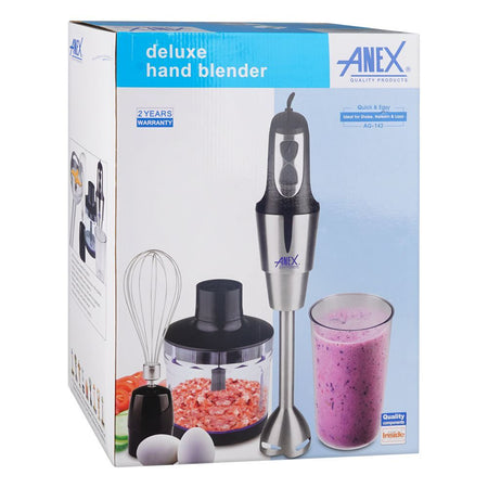 Anex Deluxe Hand Blender with Chopper, Whisk (Egg Beater) & Beaker, AC 500W, Black, AG-143 - Image 2