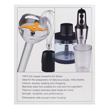 Anex Deluxe Hand Blender with Chopper, Whisk (Egg Beater) & Beaker, AC 500W, Black, AG-143 - Image 5