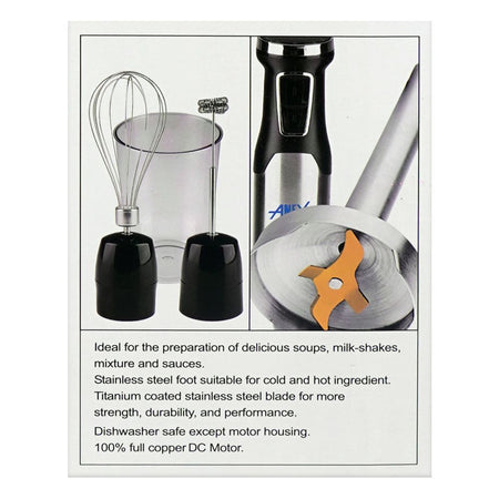 Anex Deluxe Hand Blender with Milk Frother, Whisk (Egg Beater) & Beaker, DC1000W, Black, AG-146 - Image 5