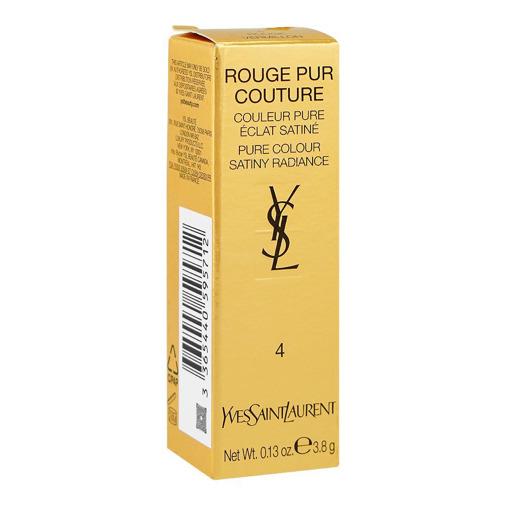 Yves Saint Laurent Rouge Pur Couture Satiny Radiance Lipstick, 3.8g, 4 Rouge Vermillon - Image 2