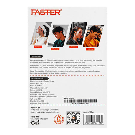 Faster Slickx Wireless Earbuds, 6H Playtime, White, FBT-230 - Image 4