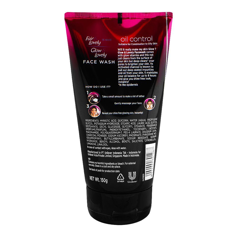 Fair & Lovely Is Now Glow & Lovely Oil Control Face Wash with Activated Charcoal, 150g - Image 2