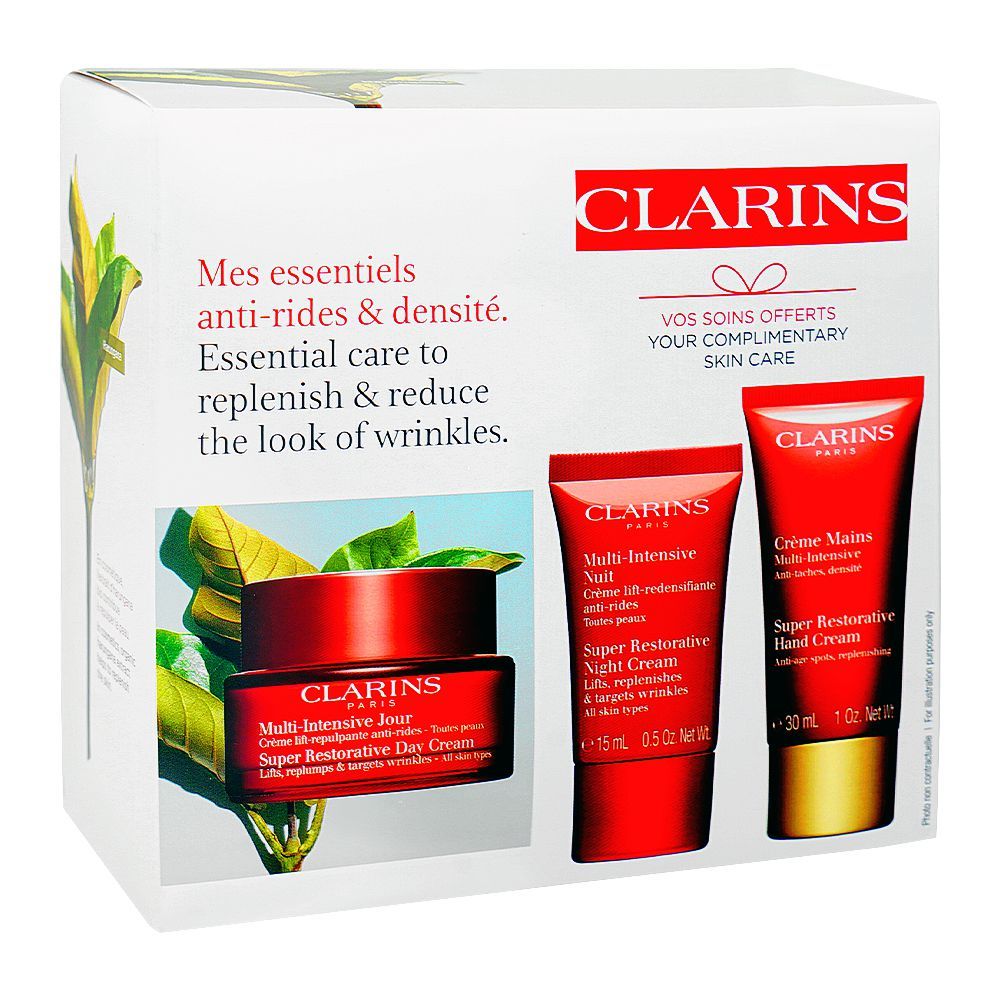 Clarins Paris Multi Intensive Super Restorative Hand Cream 30ml+Face Day Cream 50ml & Night Cream 15ml, 3-Pack - Main Image