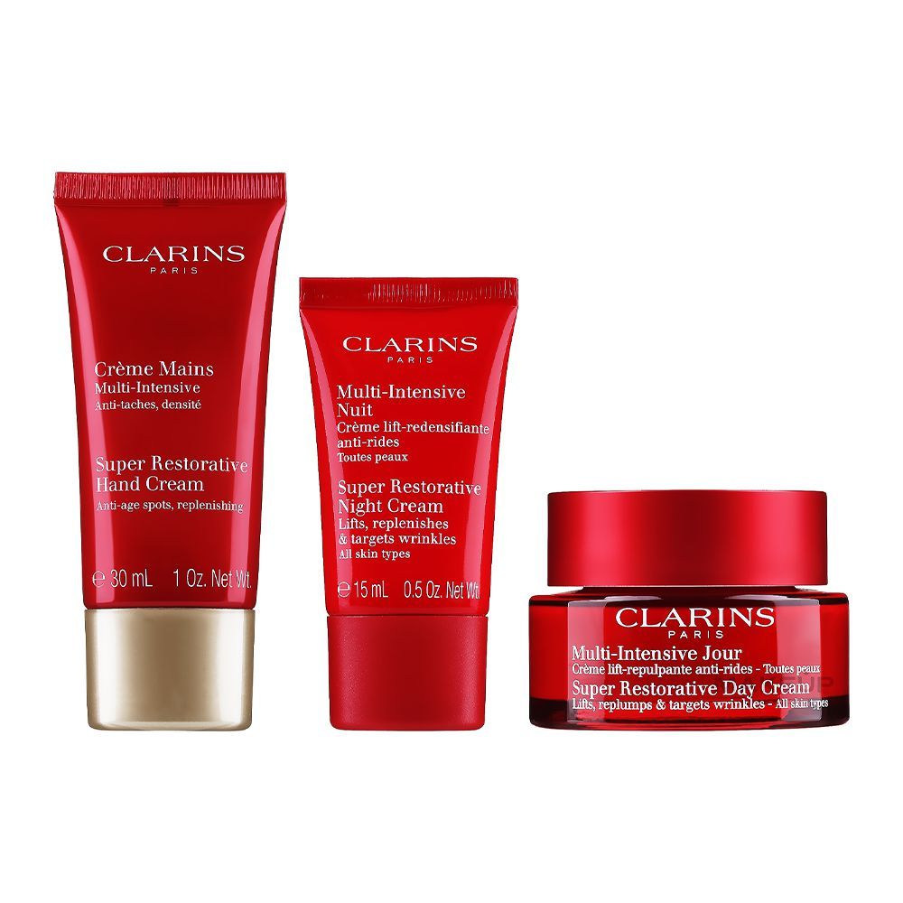Clarins Paris Multi Intensive Super Restorative Hand Cream 30ml+Face Day Cream 50ml & Night Cream 15ml, 3-Pack - Image 3