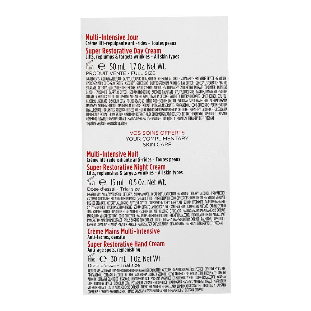 Clarins Paris Multi Intensive Super Restorative Hand Cream 30ml+Face Day Cream 50ml & Night Cream 15ml, 3-Pack - Image 5