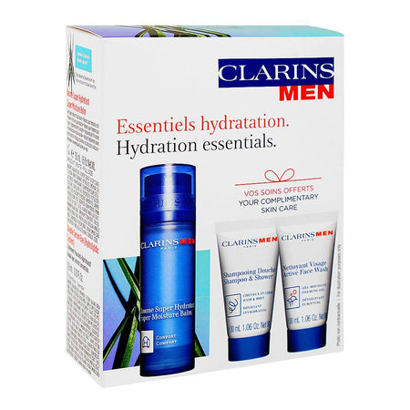 Clarins Men Hydration Essentials: Face Balm 50ml+Face Wash 30ml+2-in-1 Shampoo & Shower Gel 30ml+Eye Serum 0.9ml, 4-Pack - Main Image