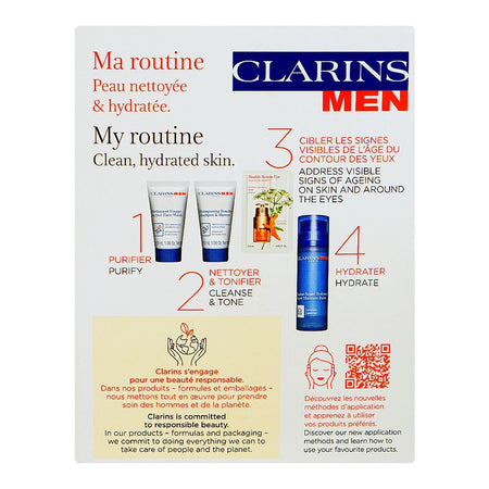 Clarins Men Hydration Essentials: Face Balm 50ml+Face Wash 30ml+2-in-1 Shampoo & Shower Gel 30ml+Eye Serum 0.9ml, 4-Pack - Image 2