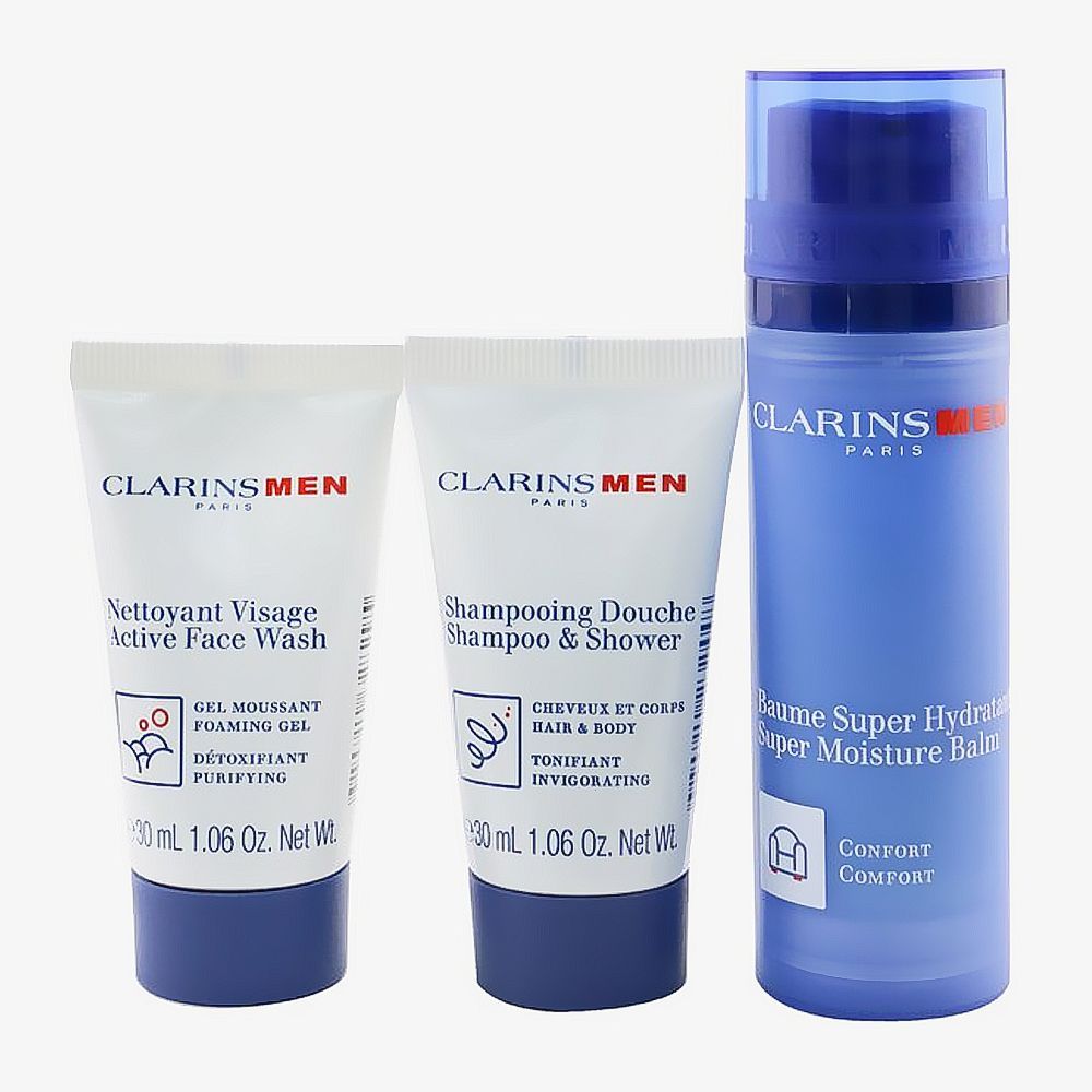 Clarins Men Hydration Essentials: Face Balm 50ml+Face Wash 30ml+2-in-1 Shampoo & Shower Gel 30ml+Eye Serum 0.9ml, 4-Pack - Image 3
