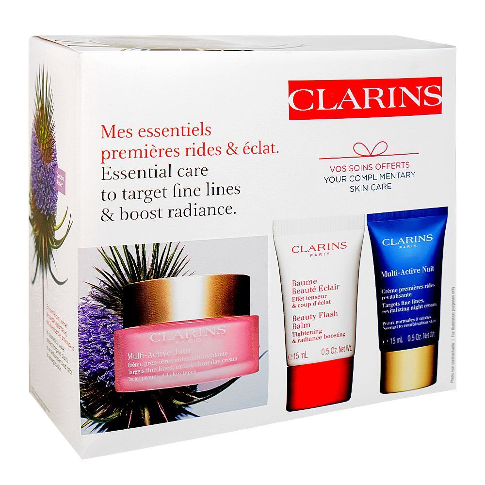 Clarins Paris Essential Care: Beauty Flash Balm 15ml+Multi-Active Day Cream 50ml+Night Cream 15ml, 3-Pack - Main Image