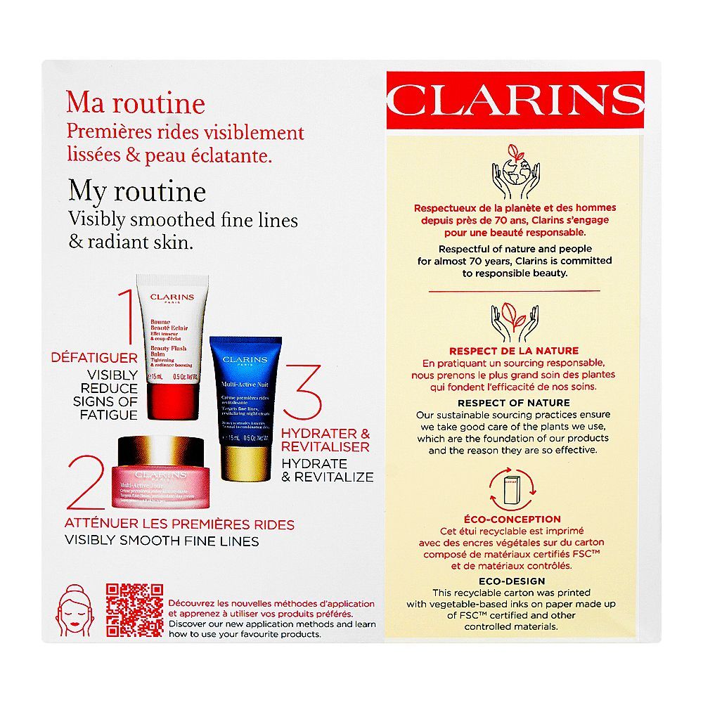 Clarins Paris Essential Care: Beauty Flash Balm 15ml+Multi-Active Day Cream 50ml+Night Cream 15ml, 3-Pack - Image 2