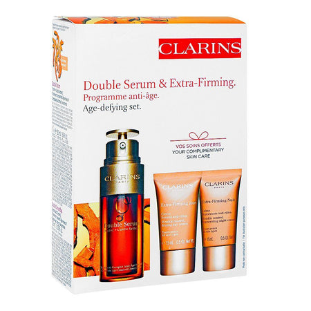 Clarins Paris Age-Defying Set: Face Double Serum 50ml+Extra Firming Day& Night Cream 15ml Each+Eye Serum 0.9ml, 4-Pack - Main Image