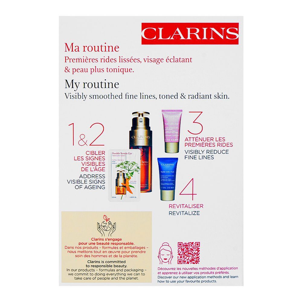 Clarins Paris Age-Defying Set: Face Double Serum 50ml+Multi-Active Day & Night Cream 15ml+Eye Serum 0.9ml, 4-Pack - Image 2
