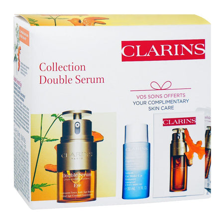 Clarins Paris Skincare Set: Eye Double Serum 20ml+Instant Eye Make-up Remover 30ml, Face Double Serum 7x0.9ml, 3-Pack - Main Image