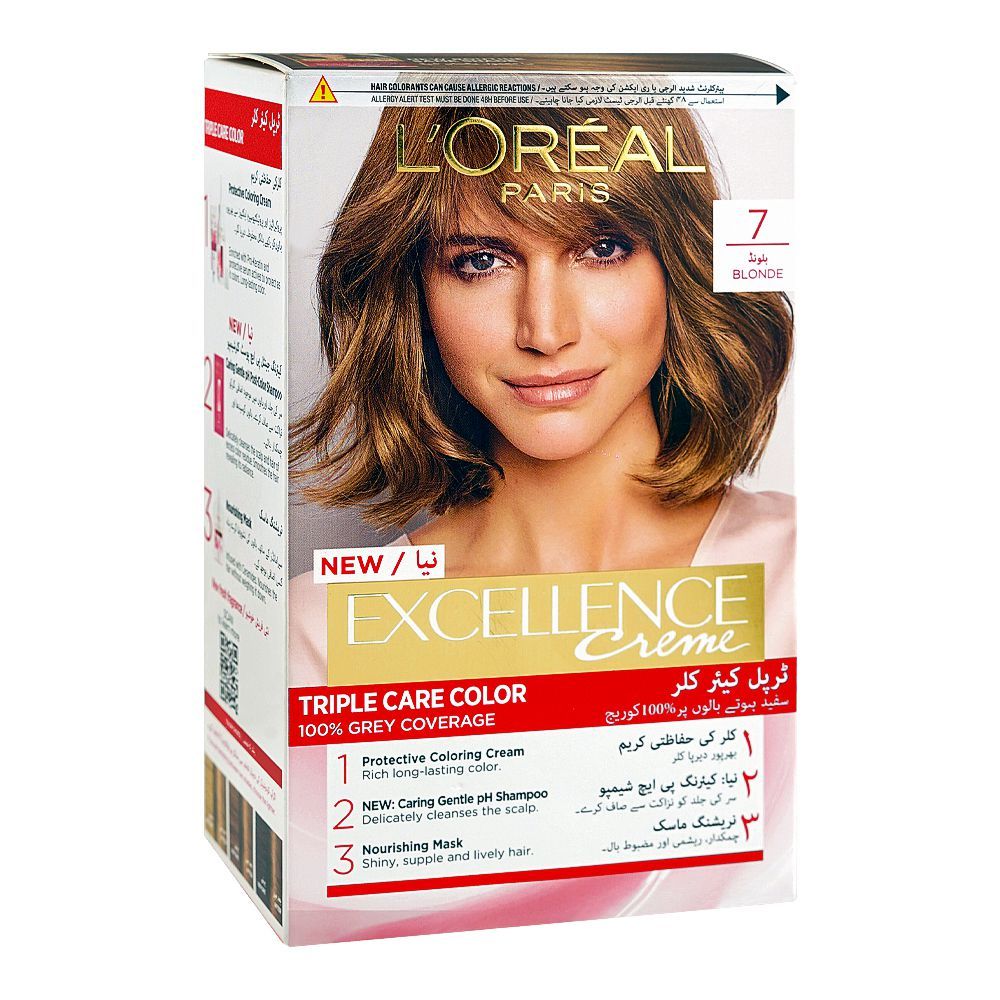 L'oreal Paris Excellence Hair Color Cream Kit - Salon Quality Hair Dye, Blonde 7 - Main Image