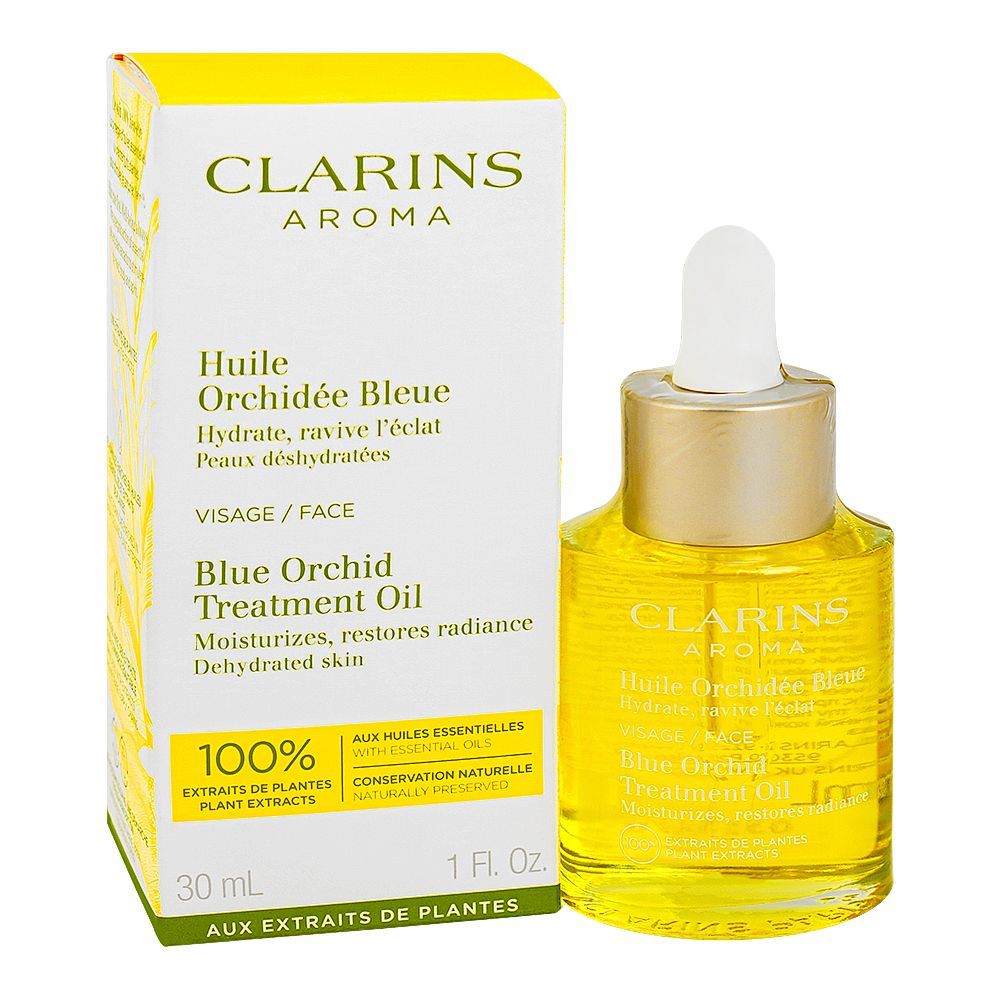 Clarins Aroma Blue Orchid Face Treatment Oil, Restores Radiance, For Dry & Dehydrated Skin, 30ml - Main Image