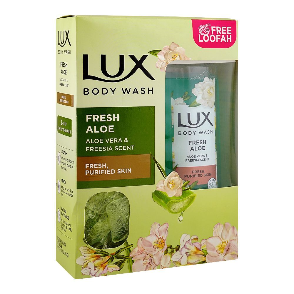 Lux Fresh Aloe Body Wash with Aloe Vera & Freesia Scent, Paraben Free, Free Loofah, 520ml - Main Image