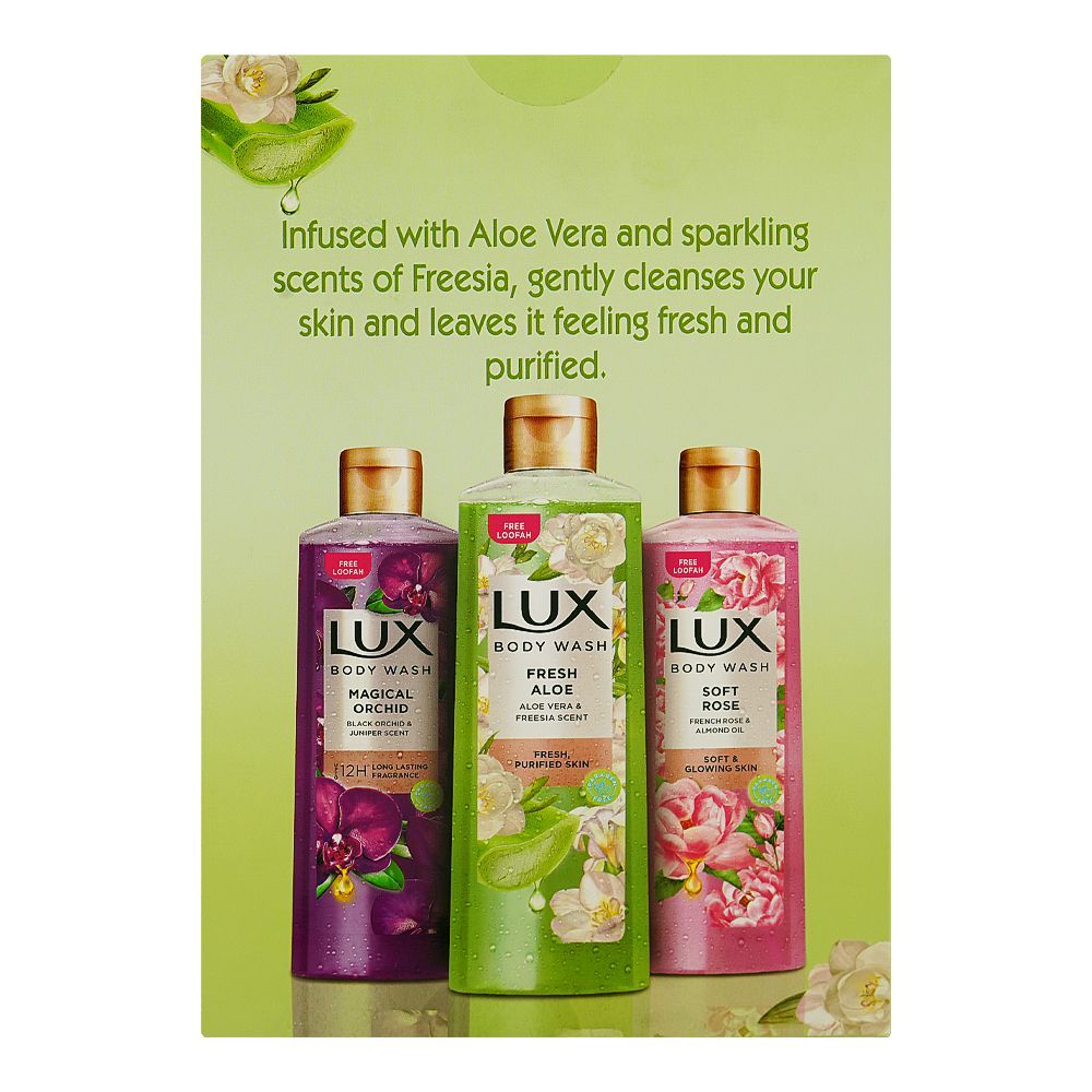 Lux Fresh Aloe Body Wash with Aloe Vera & Freesia Scent, Paraben Free, Free Loofah, 520ml - Image 2