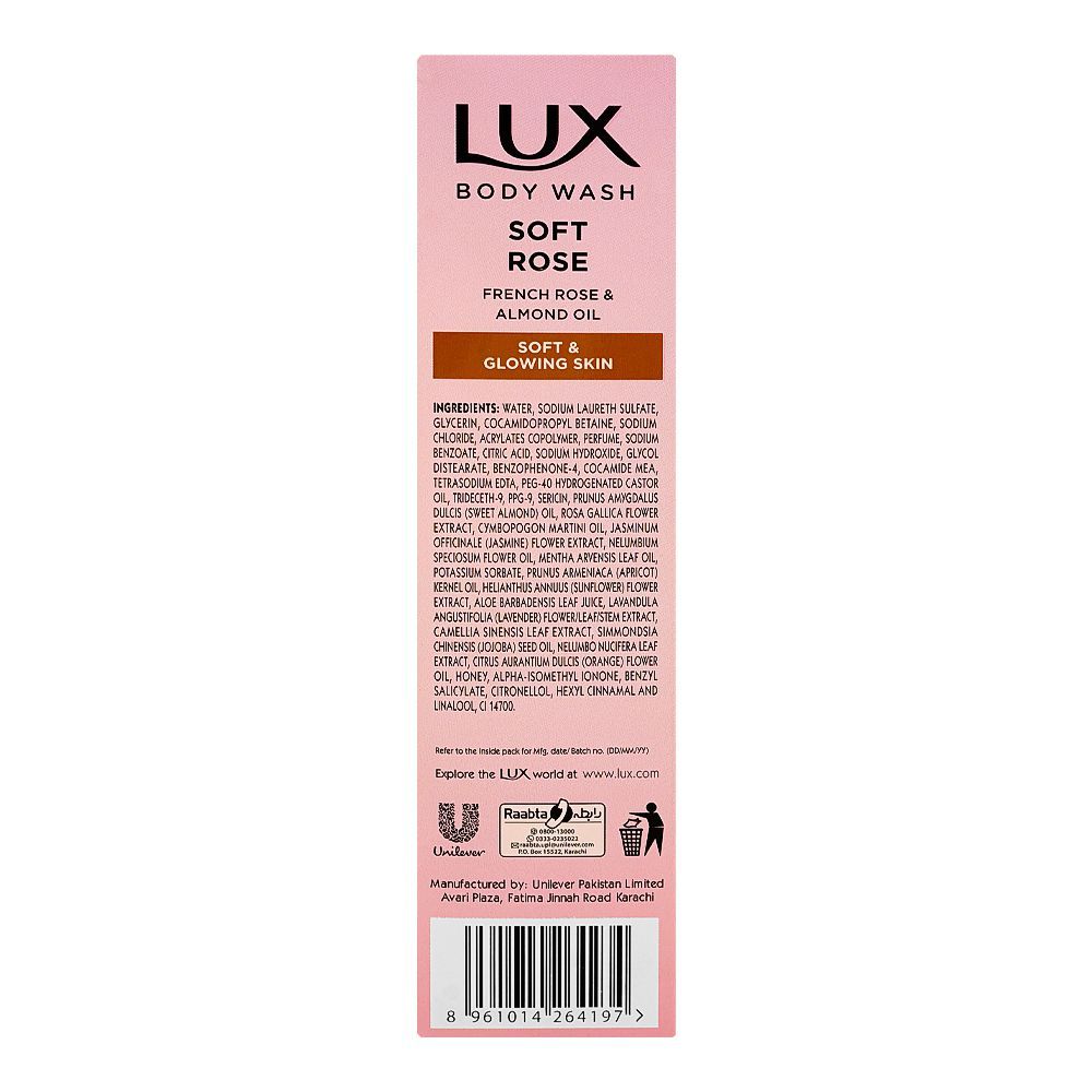 Lux Soft Rose Body Wash with French Rose & Almond Oil, Paraben Free, Free Loofah, 520ml - Image 4