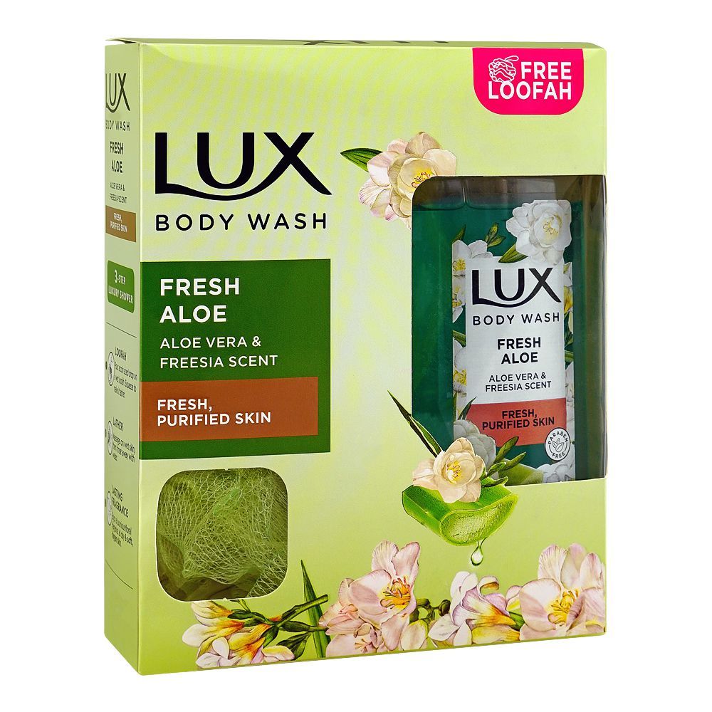 Lux Fresh Aloe Body Wash with Aloe Vera & Freesia Scent, Paraben Free, Free Loofah, 250ml - Main Image