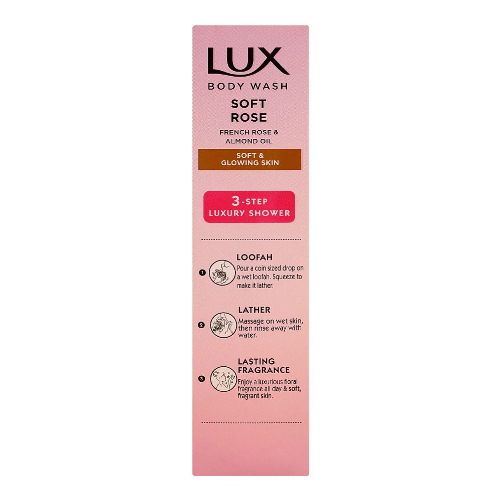 Lux Soft Rose Body Wash with French Rose & Almond Oil, Paraben Free, Free Loofah, 250ml - Image 3
