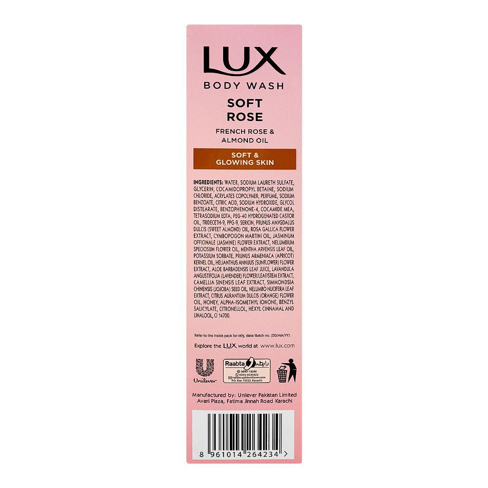 Lux Soft Rose Body Wash with French Rose & Almond Oil, Paraben Free, Free Loofah, 250ml - Image 4