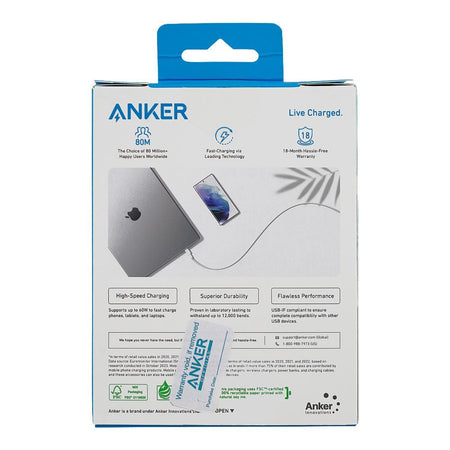 Anker 322 USB-C To USB-C Braided Cable (3ft, 60W), White, A81F5H21 - Image 3