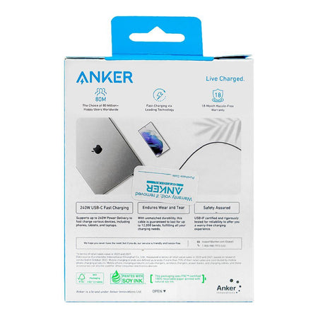 Anker USB-C To USB-C Braided Cable(3ft, 240W), Black, A81D5H11 - Image 3