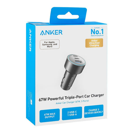 Anker 535 Triple Port Car Charger (67W, USB-C & 1 USB-A), Gray, A2731HA1 - Image 2