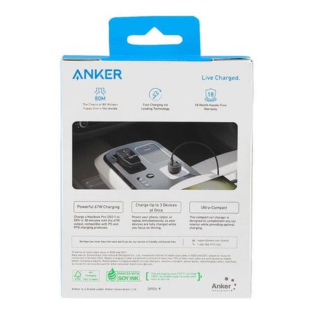 Anker 535 Triple Port Car Charger (67W, USB-C & 1 USB-A), Gray, A2731HA1 - Image 3
