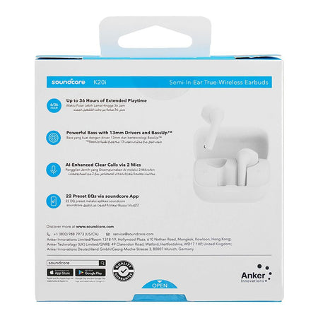 Anker Soundcore K20i Semi-In-Ear Wireless Earbuds, 36H Playtime, White, A3994H21 - Image 3
