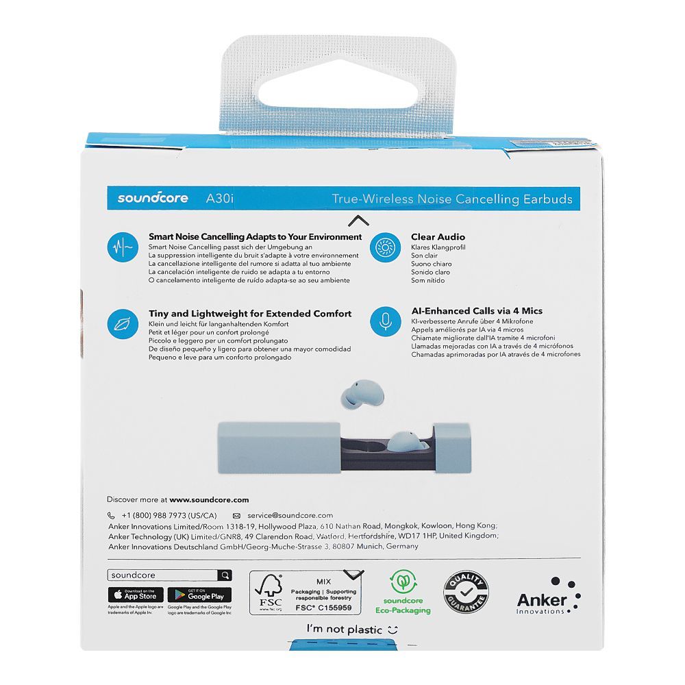 Anker Soundcore A30i Smart Noise Cancelling Tiny Wireless Earbuds, 24H Playtime, Blue, A3958H31 - Image 3