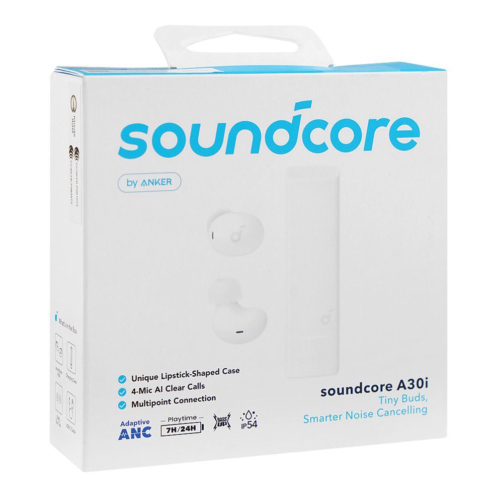 Anker Soundcore A30i Smart Noise Cancelling Tiny Wireless Earbuds, 24H Playtime, White, A3958H21 - Image 2