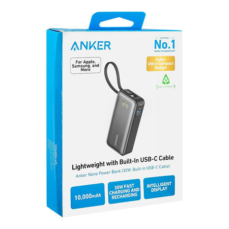 Anker Lightweight Nano Power Bank (10000mAh, 30W, Built-In USB-C Cable), Black, A1259H11 - Image 2