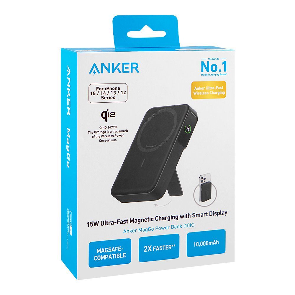 Anker MagGo Power Bank (10000mAh, 15W), For iPhone 15/14/13/12 Series, Black, A1654H11 - Image 2