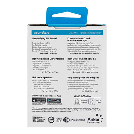 Anker SoundCore Glow Mini Portable Bluetooth Speaker, 12H Playtime, IP67 Waterproof, Black, A3136011 - Image 4