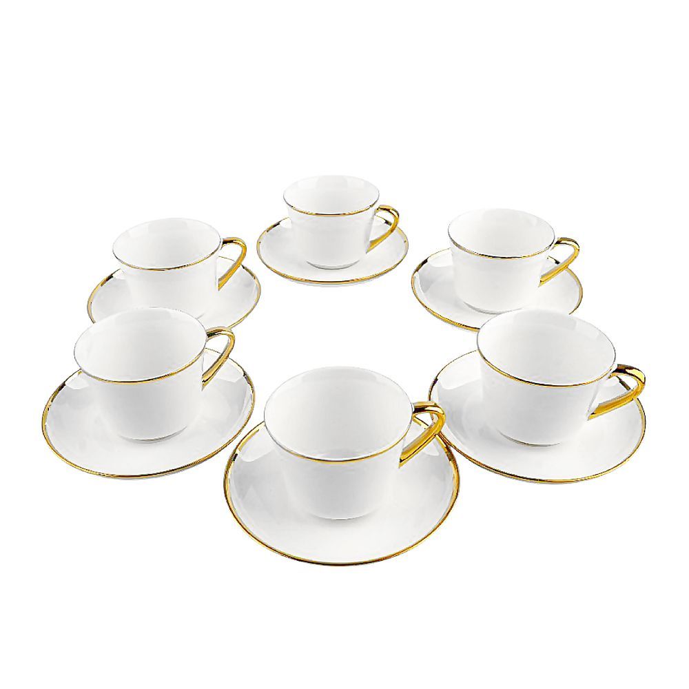 Table Top Tea Cup & Saucer Set, 12-Piece, Thick Gold Design - Main Image