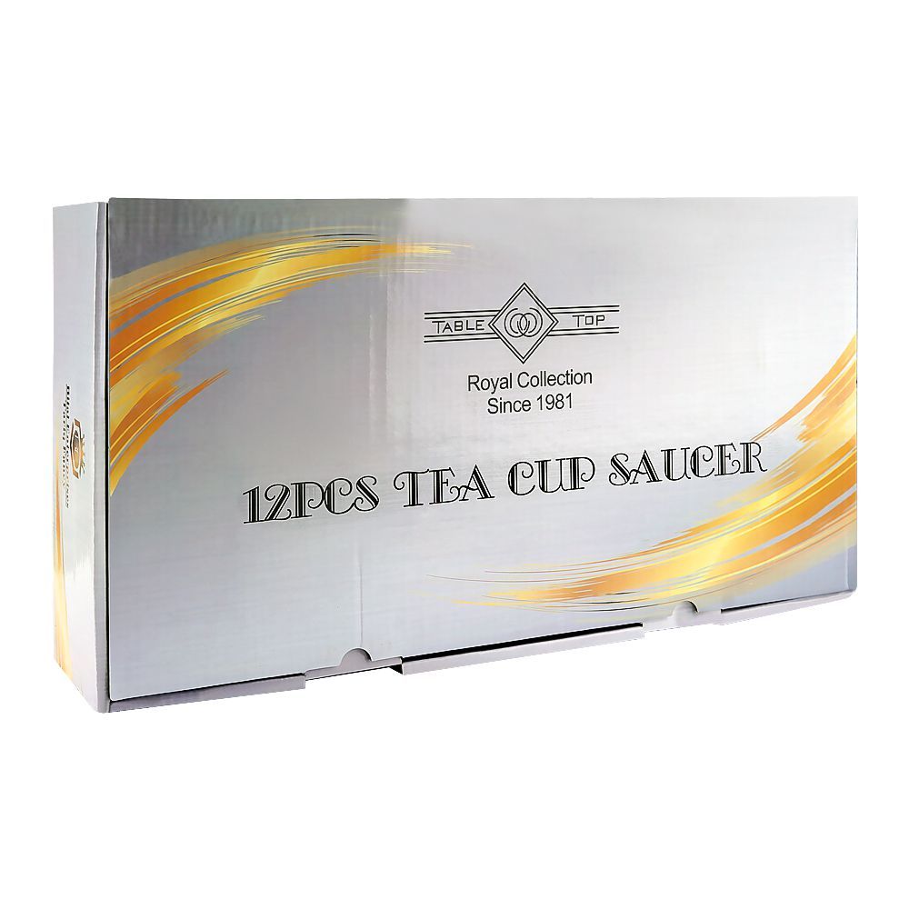 Table Top Tea Cup & Saucer Set, 12-Piece, Thick Gold Design - Image 4