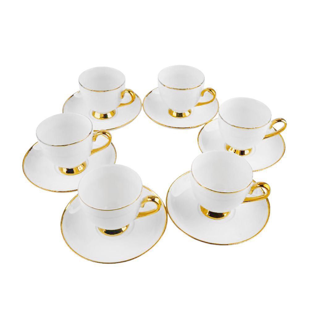 Table Top Tea Cup & Saucer Set, 12-Piece, Thick Gold Footed Design - Main Image