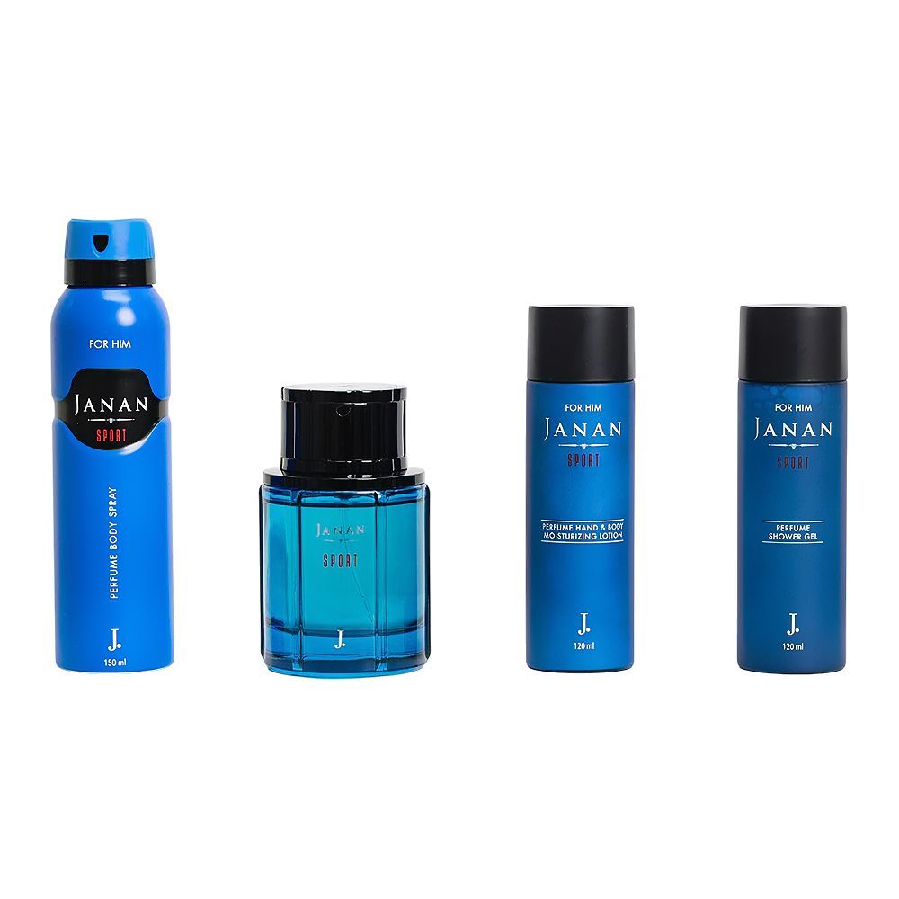 J. Janan Sport Gift Set, Eau de Parfum 100ml+Body Spray 150ml+Body Lotion & Shower Gel 120ml, For Men, 4-Pack - Main Image