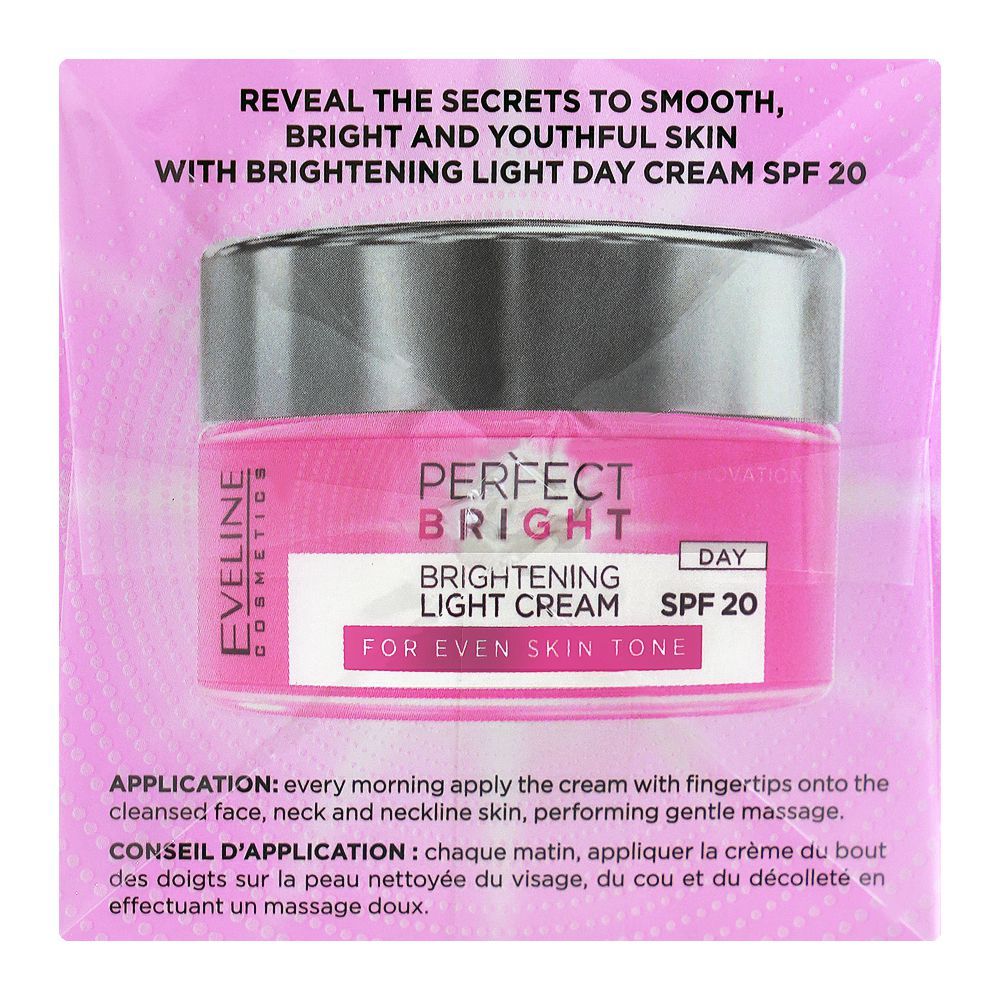 Eveline Brightening Light Day Cream SPF20, Anti Dark Spots, For Even-Toned Radiant Skin, 50ml - Image 2