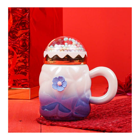 Floral Ceramic Coffee & Tea Mug with Lid, Blue, MG-2 - Main Image