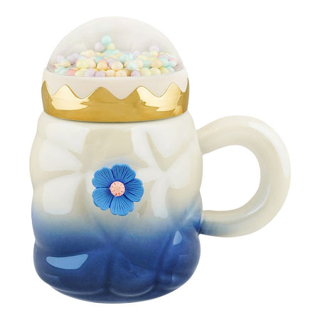 Floral Ceramic Coffee & Tea Mug with Lid, Blue, MG-2 - Image 2