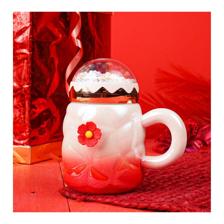 Floral Ceramic Coffee & Tea Mug with Lid, Red, MG-2 - Main Image