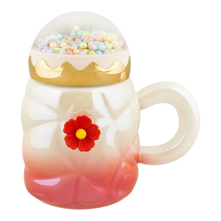Floral Ceramic Coffee & Tea Mug with Lid, Red, MG-2 - Image 2