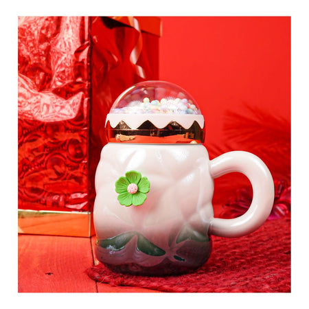 Floral Ceramic Coffee & Tea Mug with Lid, Green, MG-2 - Main Image