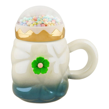 Floral Ceramic Coffee & Tea Mug with Lid, Green, MG-2 - Image 2