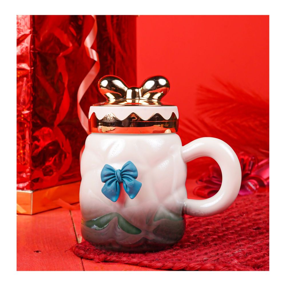 Bow Tie Ceramic Coffee & Tea Mug with Lid, Green, MG -1 - Main Image