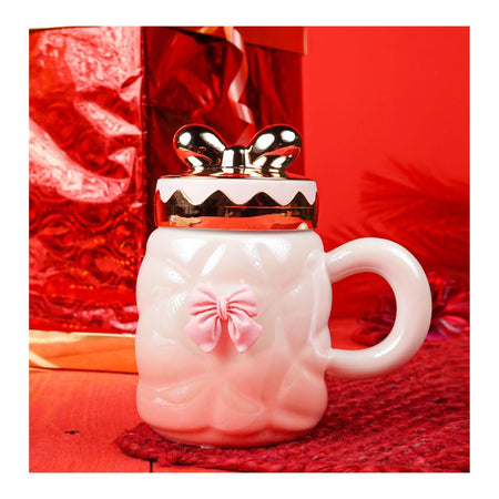 Bow Tie Ceramic Coffee & Tea Mug with Lid, Pink, MG -1 - Main Image